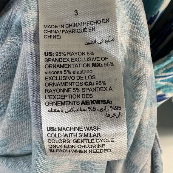 CHICOS Size 3 US XL Teal Paisley Print V- Neck Tunic Top Asymmetric Hem Boho - Picture 5 of 7